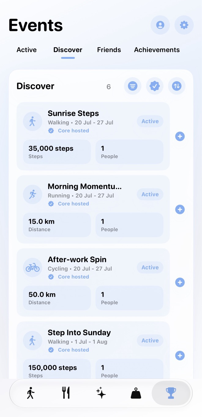 Step and distance challenges to join.
